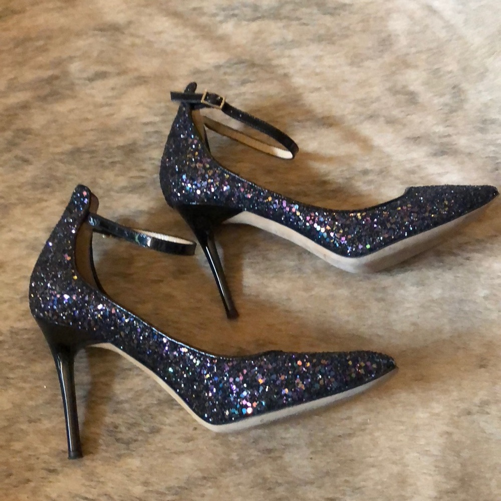 kate spade navy multi glitter ankle-strap pumps